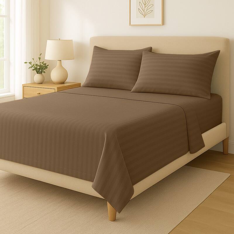 Premium Breathable Cotton Deep Pocket Sheet Set Hotel-Quality Comfort - Brown - Full