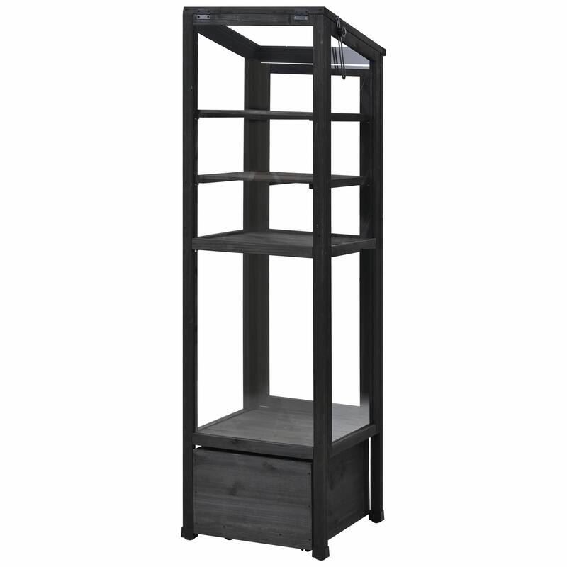 62.4-Inch Wooden Cold Frame Greenhouse - Balcony Design with Adjustable Shelves and Movable Storage Box
