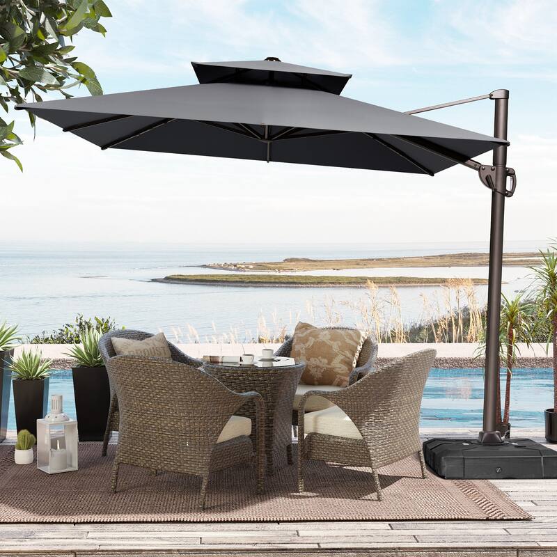 9 x 12 ft Double Top Patio Cantilever Umbrella with No Base, 360-degree Rotation