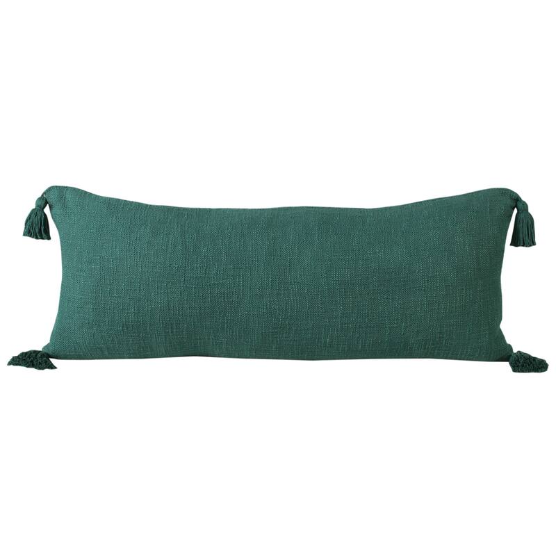 Sevita Solid Cotton Throw Pillow with Tassels - 14" x 36" - Polyester - Emerald Green