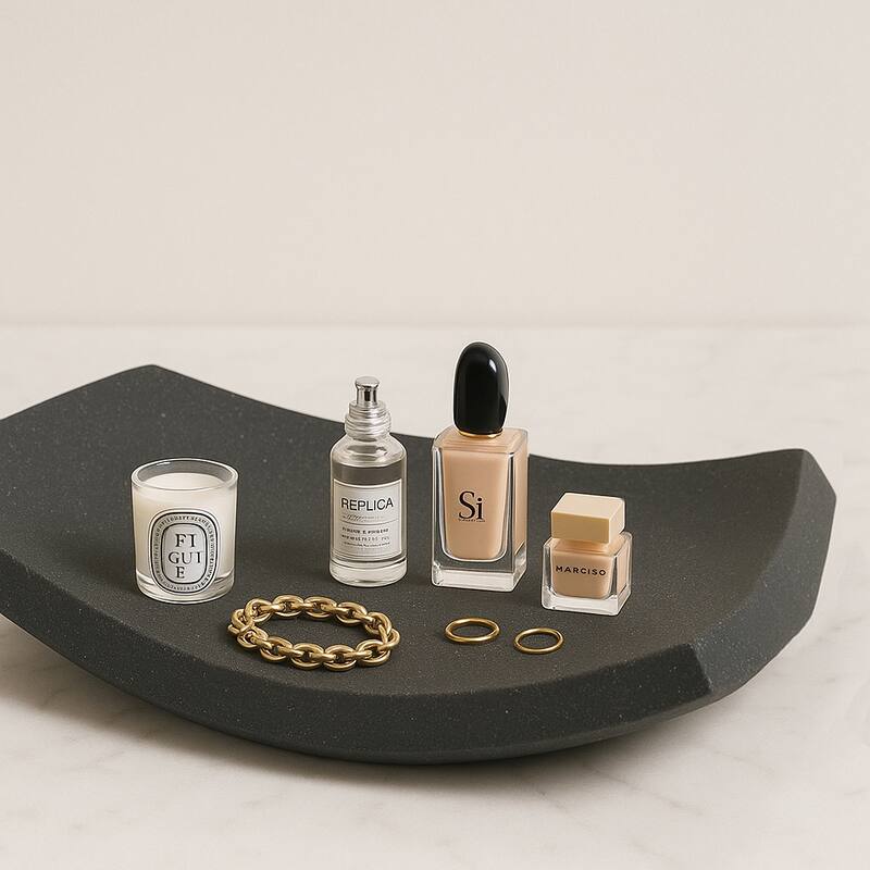 Decorative Accent Curved Resin Bowl Tray - Home Decor - 19", Black - 19.0"