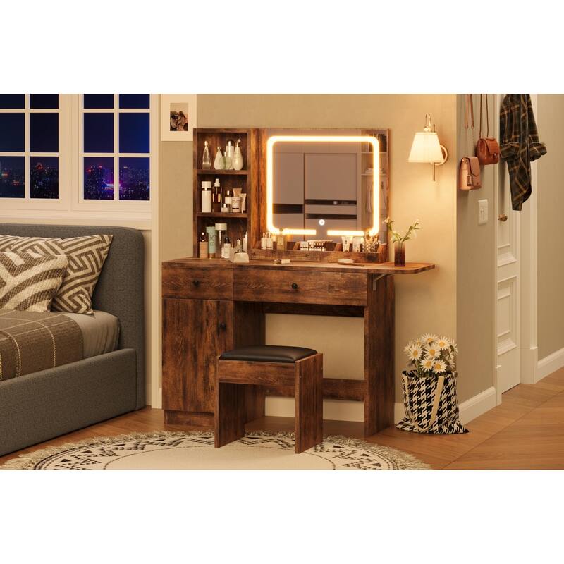 Vanity Desk with LED Lighted Mirror & Power Outlet
