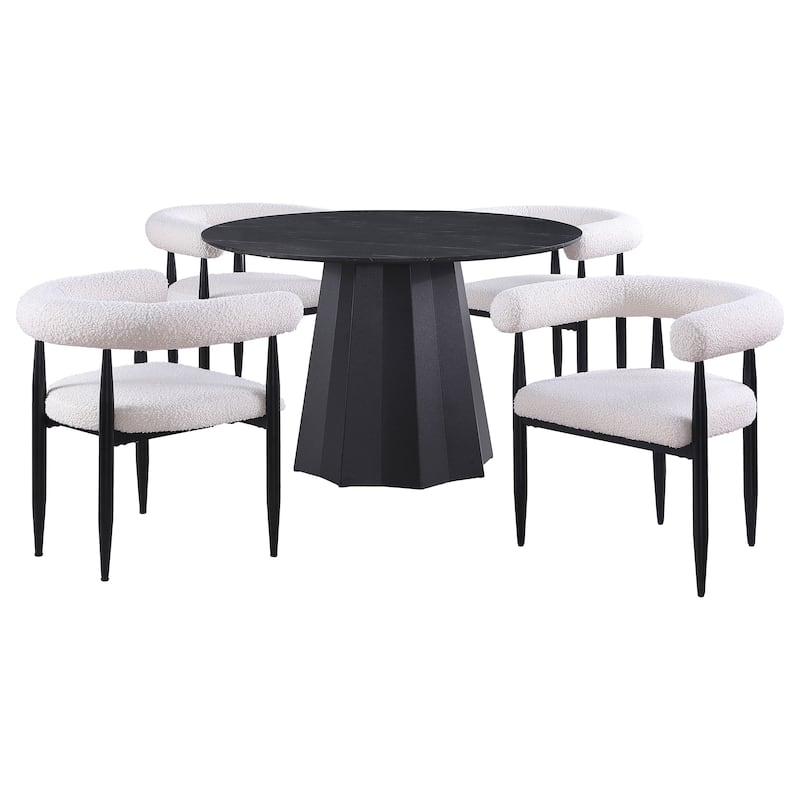 Camden 5-Piece Round Faux Marble Top Dining Table Set Black