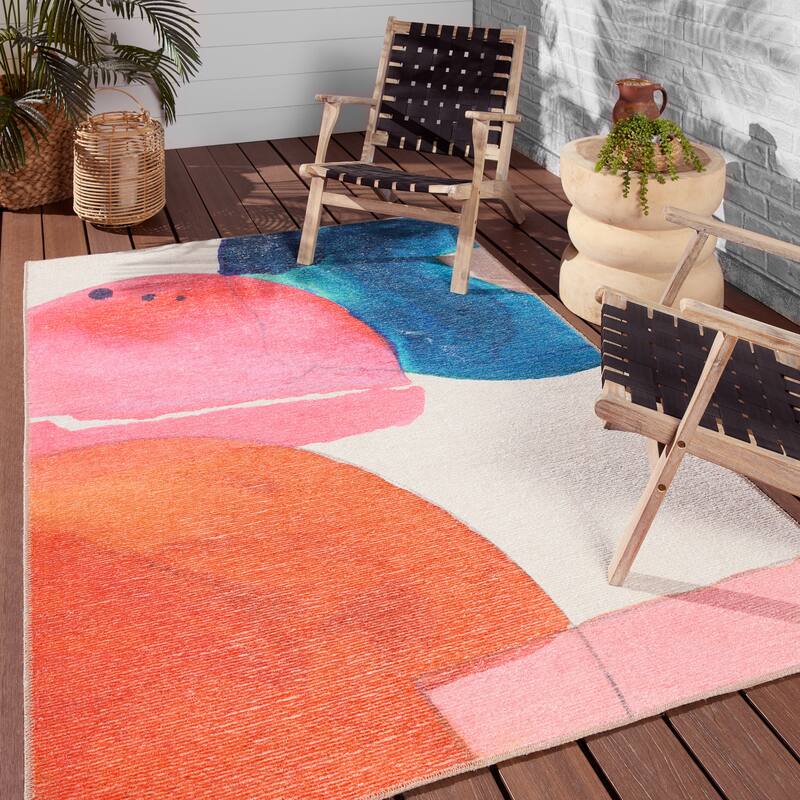 Indoor Machine Washable Abstract Pink/ Multicolor Area Rug - 9'X12'