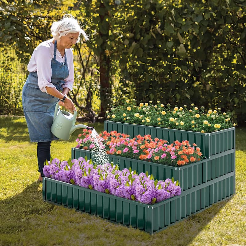 Costway 1/2 PCS 3-Tier Raised Garden Bed,47" x 47" x 24" Metal Outdoor