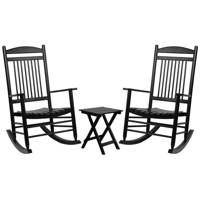 VEIKOUS Wood 3-piece Outdoor Rocking Chair and Folding Table Set