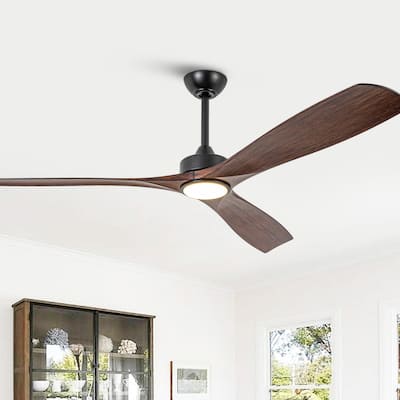 60-in Transitional Walnut Integrated LED Propeller Ceiling Fan with Light and Remote