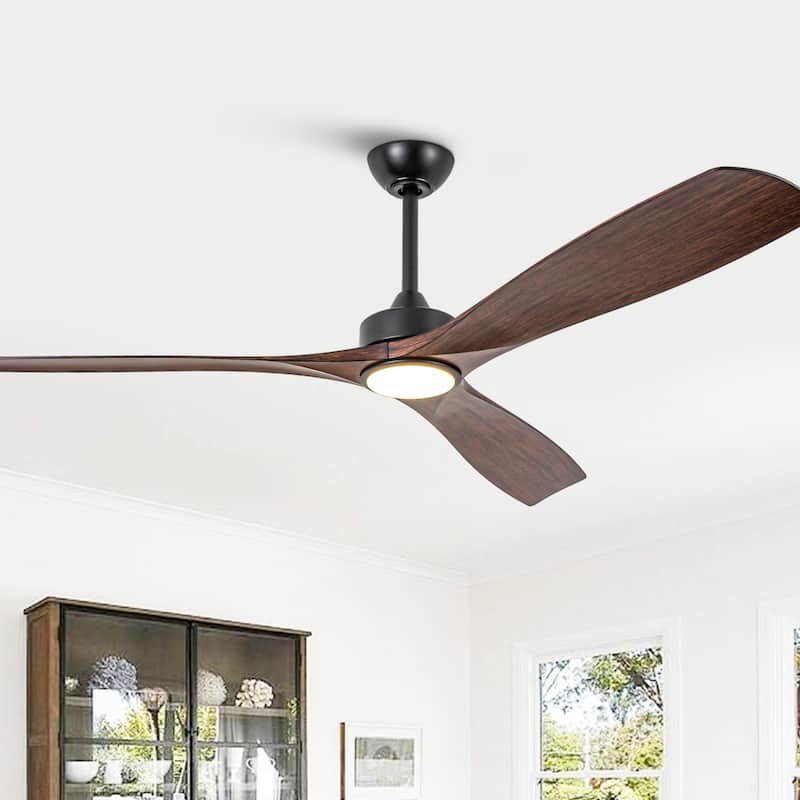 Parrot Uncle 60" Transitional Walnut Integrated LED Propeller Ceiling Fan with Light and Remote