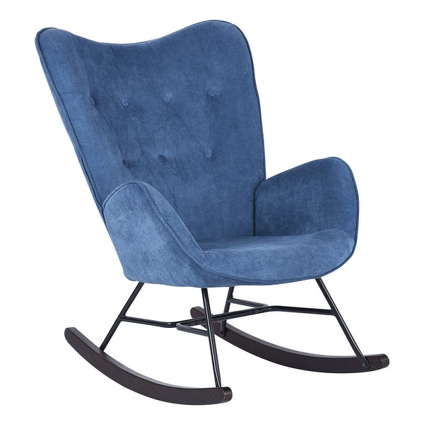 slide 2 of 44, Carson Carrington Mid-century Modern Velvet Rocker Accent Chair Blue/ Walnut