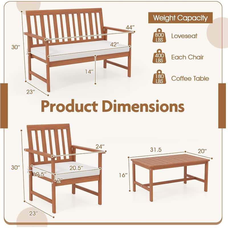 4 PCS/ 8 PCS Acacia Wood Patio Conversation Set Outdoor Furniture Set