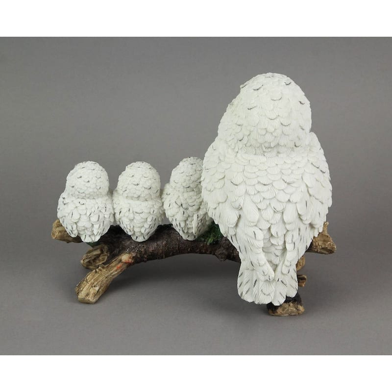 Lifelike Snowy Owl And Chicks Tabletop Statue Mother And Children - 8 X 10.5 X 5.5 inches