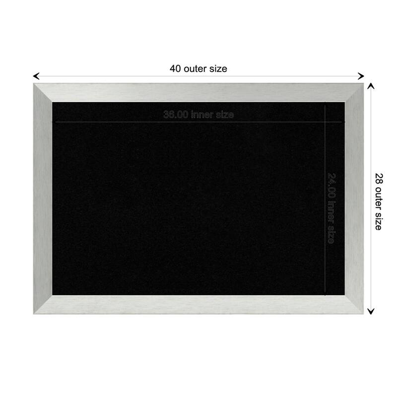 Brushed Sterling Silver Wood Framed Black Corkboard Bulletin Board - Board Size 36x24