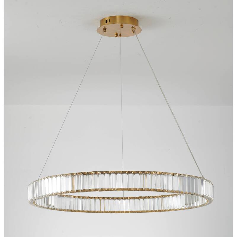 1-Light D31.5'' Clear Crystal Halo Chandelier with Gold Hardware
