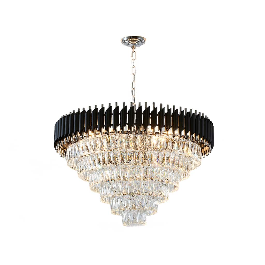 16-Light Chrome And Black Chandelier With Clear Crystals