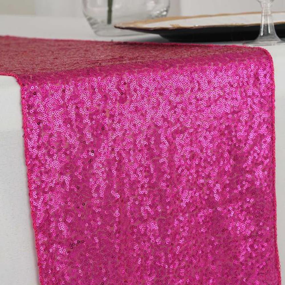 16" X 108" Wedding Decor Fuchsia Table Runners Big Dot Mesh Sequin 3 Pcs 