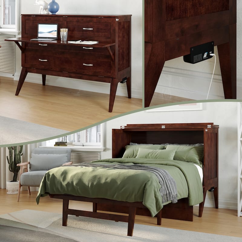 Northampton Full Murphy Bed Desk with Mattress - Walnut