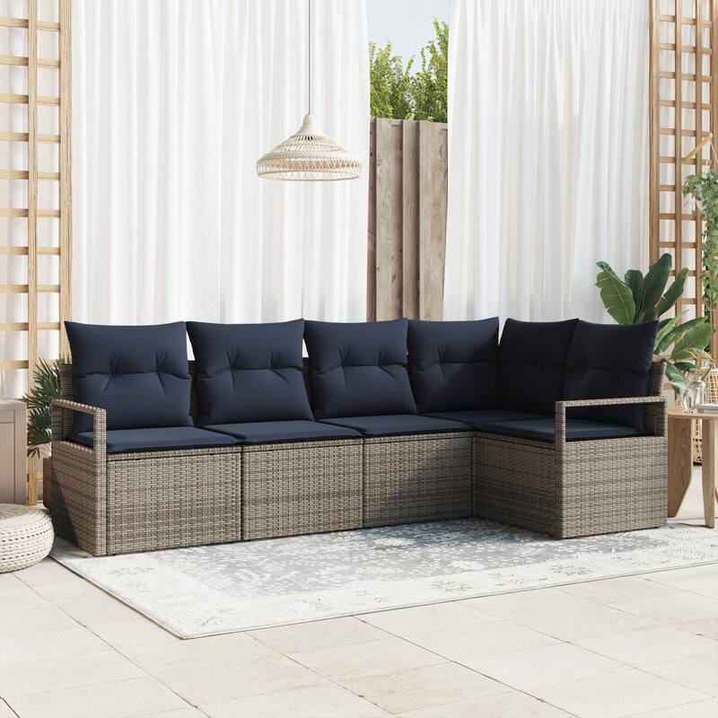vidaXL 5/6 Garden Sofa Set with Cushions Black/Brown/Grey Poly Rattan - 91.3 x 48 x 27.2 - Grey without table