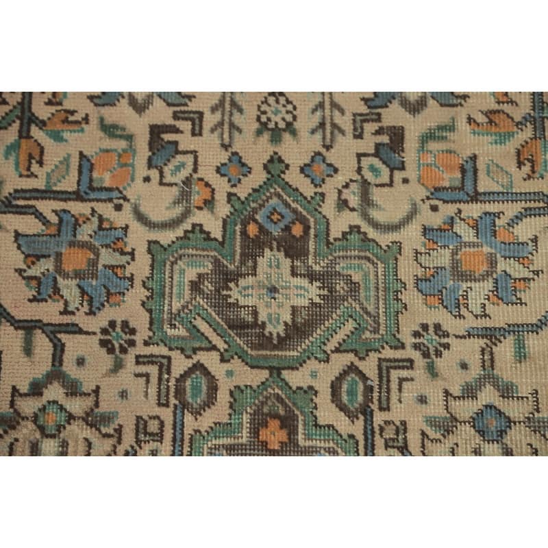 Hand Knotted Oriental 100% Wool Carpet Traditional Floral Beige & Ivories Tabriz Area Rug - 9' 3'' X 6' 4''