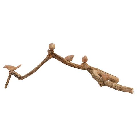 Driftwood Branch with Hand-Carved Mango Wood Birds