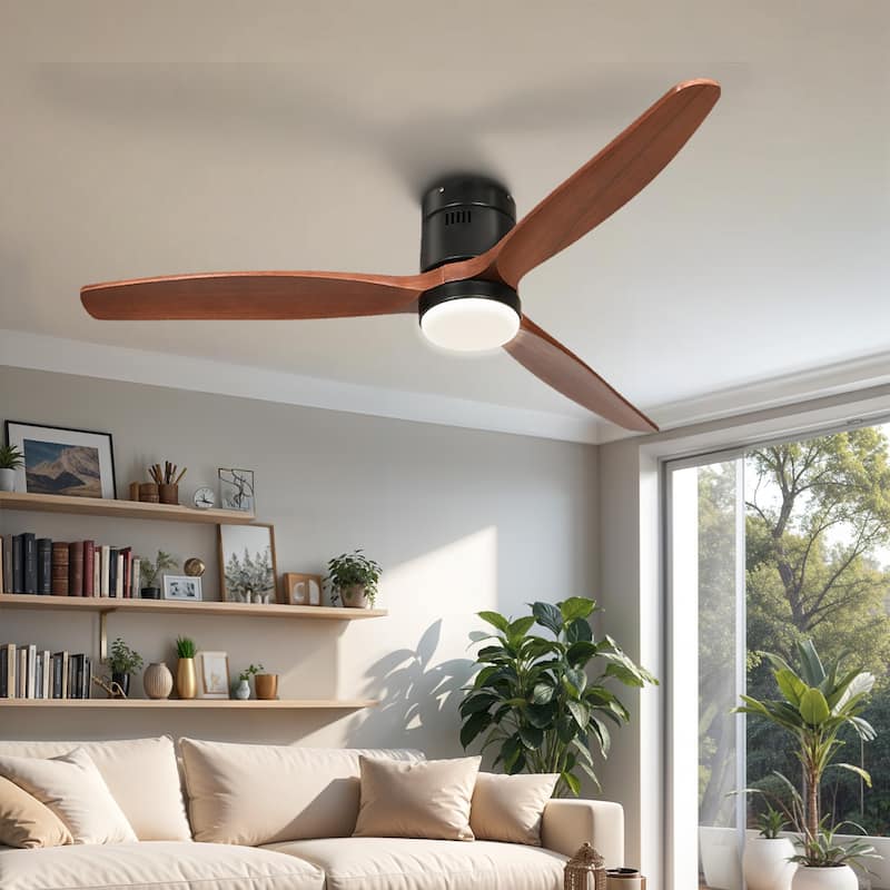 Moasis 52 Inch Low Profile Smart Ceiling Fan with Light and Remote - Brown