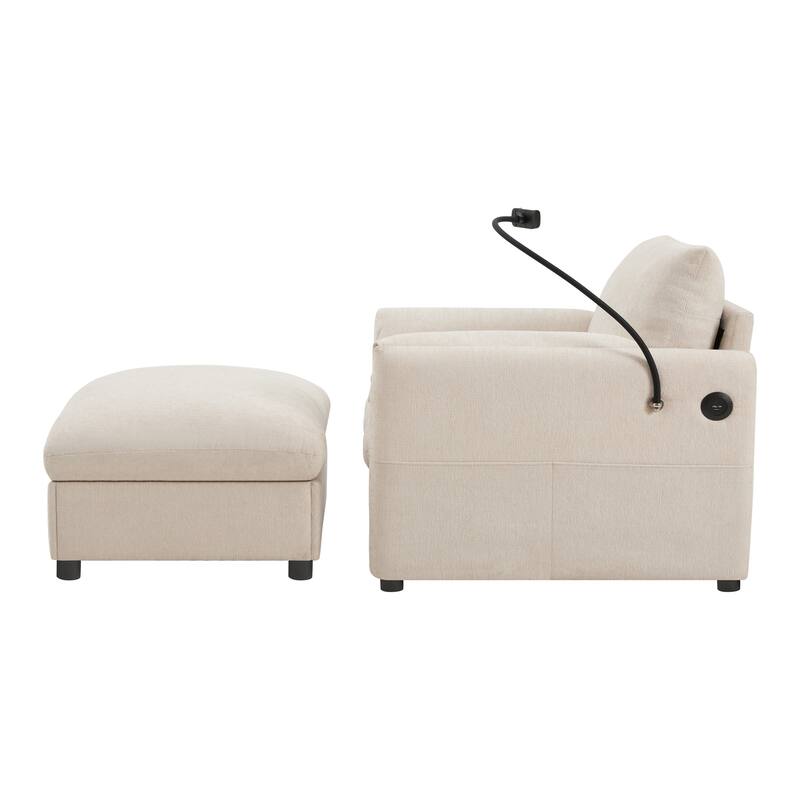 Roomfitters 37" Single Sofa with Storage Ottoman, Chenille Armchair with Phone Holder and Charging Ports, Lounge Chair