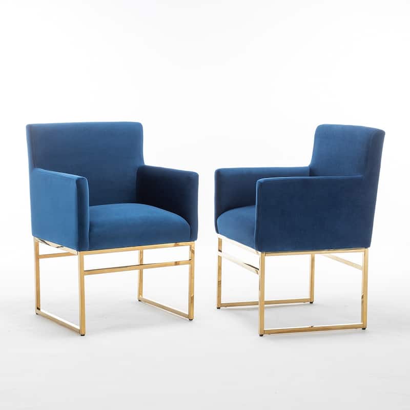 SEYNAR Modern Velvet Accent Arm Dining Chair Set of 2 with Metal Legs