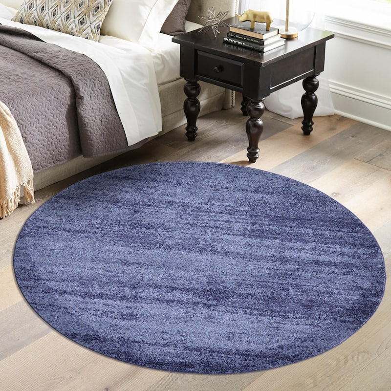 Contemporary Weby Collection Area Rug - 4' Round - Navy Blue