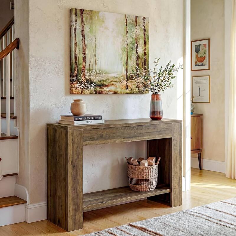41.3'' Farmhouse Console Table, 2-Tier Sofa Entryway Wooden Behind Couch Table with Storage