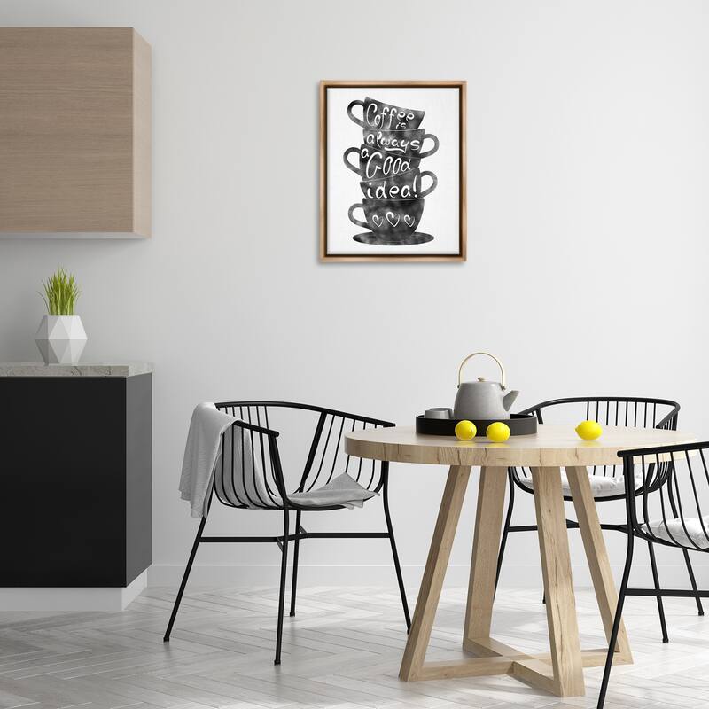 Stupell Coffee Mugs Stacked & Phrase Framed Floater Canvas Wall Art Design By Marcus Prime