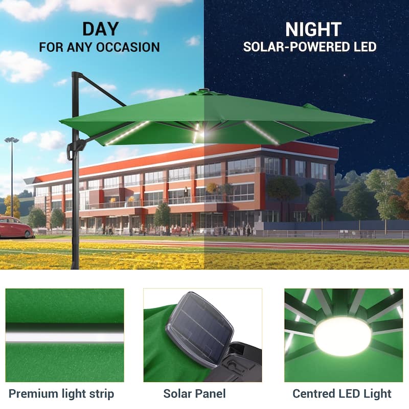 LIVOOSUN 11.5x9FT LED Cantilever Patio Umbrella Solution-Dyed Fabric w/Base