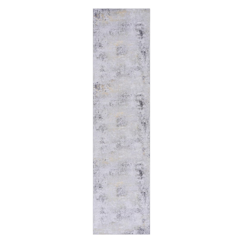 LOOM & LUXE 2'6"X10' Gray/Gold Washable Runner Rug - 120" D x 30" W x 0.14" H