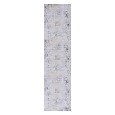 LOOM & LUXE 2'6"X10' Gray/Gold Washable Runner Rug - 120" D x 30" W x 0.14" H