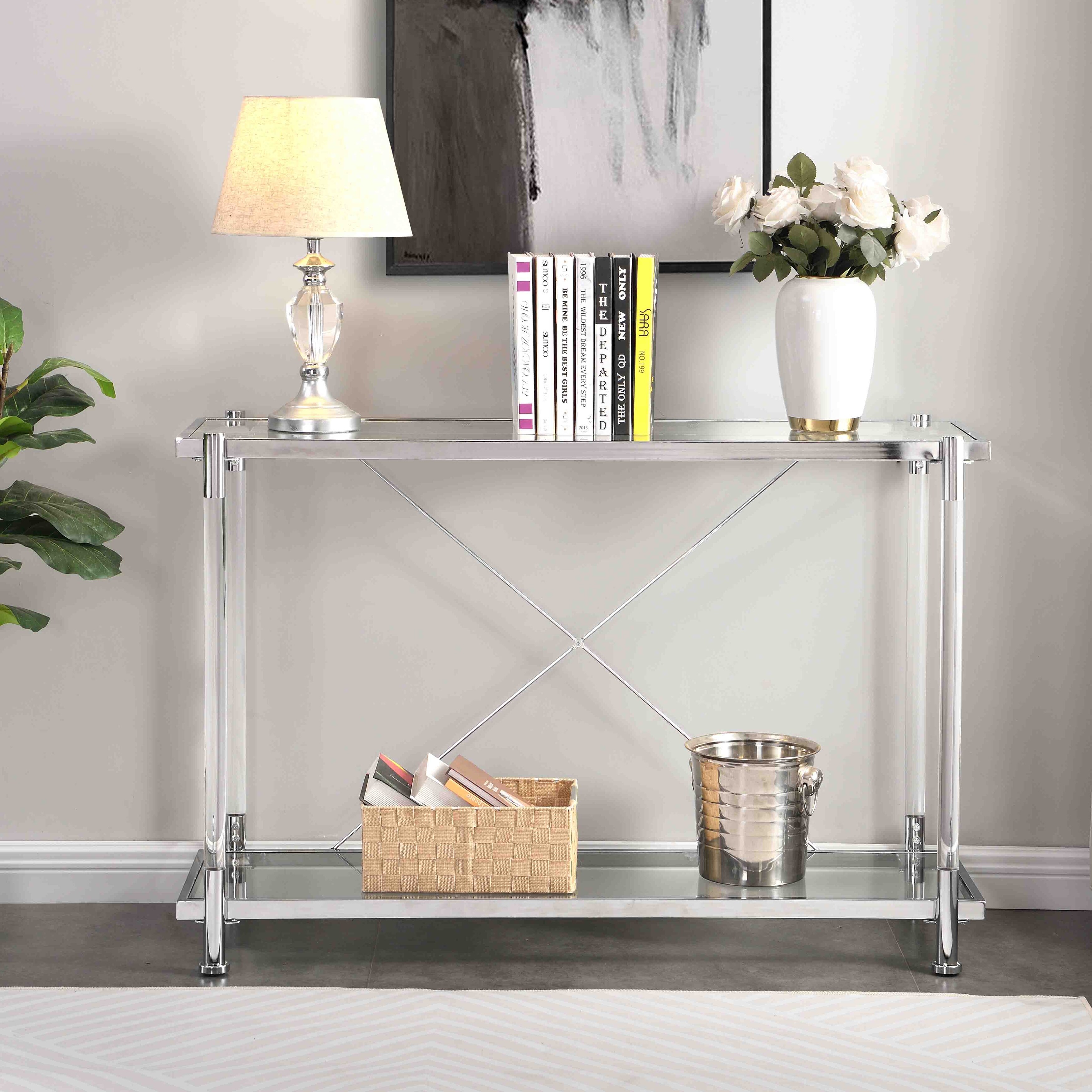 Metal glass online console table