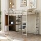 preview thumbnail 1 of 26, Full Size Metal Loft Bed with 2 Shelves & 1 Desk, Sturdy Bedframe w/2 Ladders & Safety Rails for Kids Teens Adults Silver