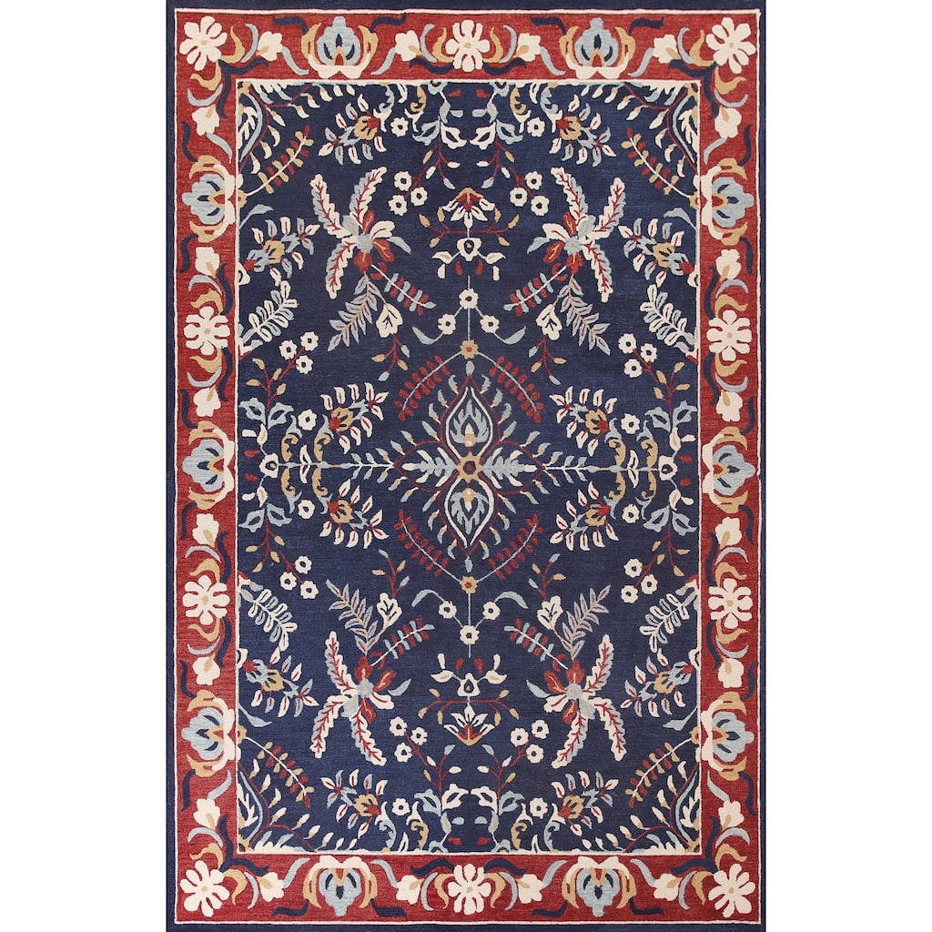 Traditional Navy Blue Sarouk Hand-Tufted Oriental Rug