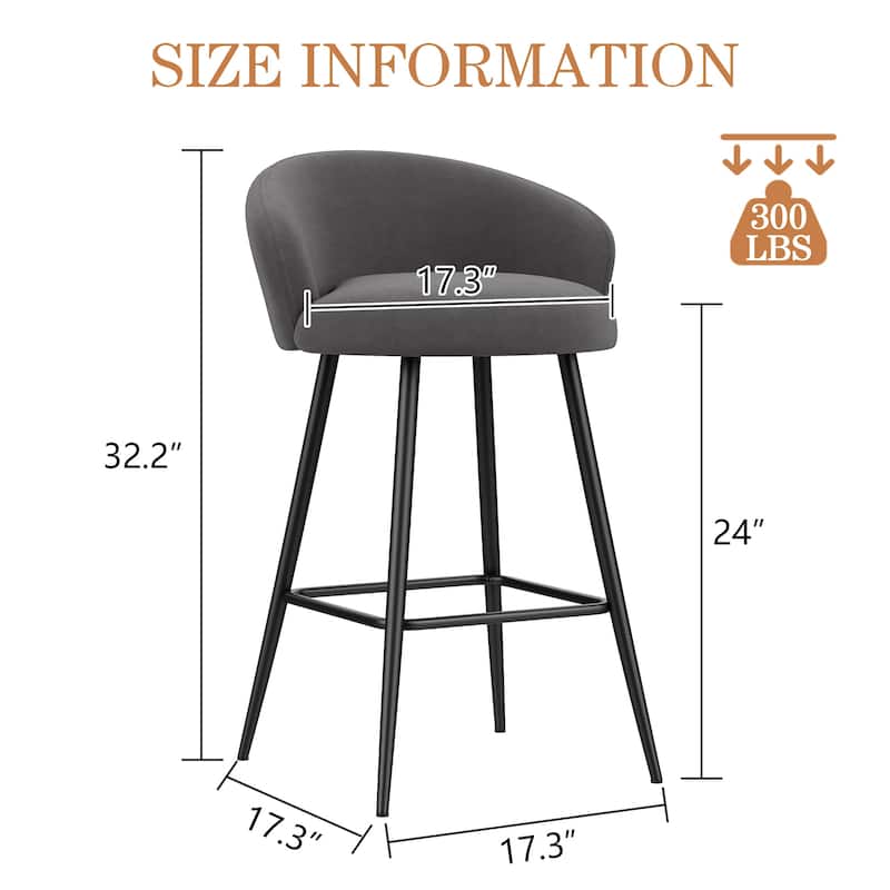24" Height Upholstered Counter Stools With Metal Frame, Bar Chairs for Kitchen lsland with back and footrest