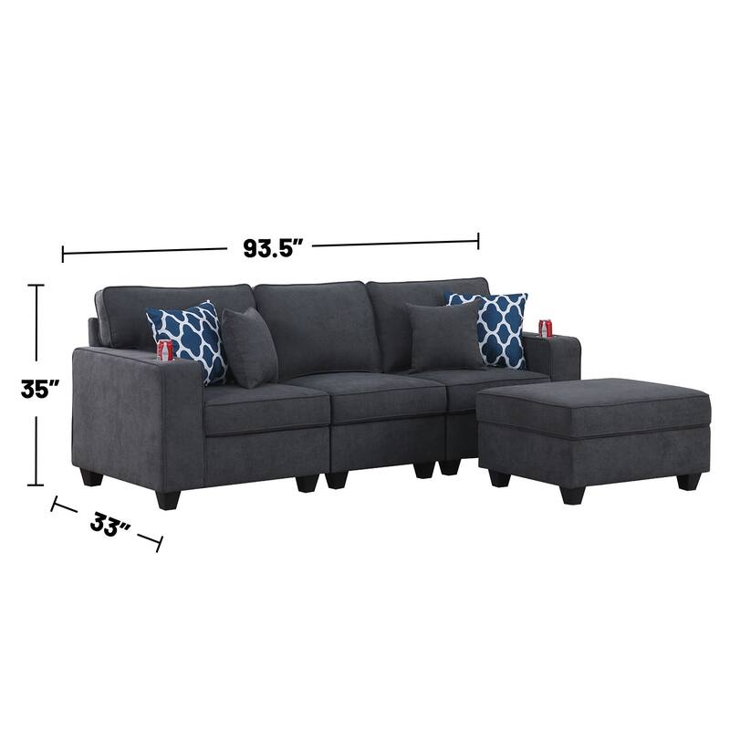 Woven Upholstered Sofa with Ottoman in Stone Gray