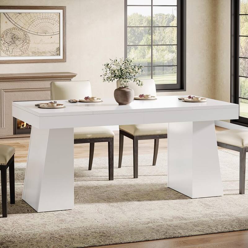 55-Inch Dining Table for 4-6, Rectangular Dining Room Table with Sturdy Legs