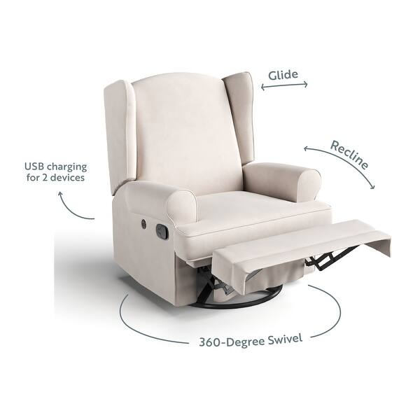 dimension image slide 1 of 4, Storkcraft Serenity Wingback Upholstered Recline Glider