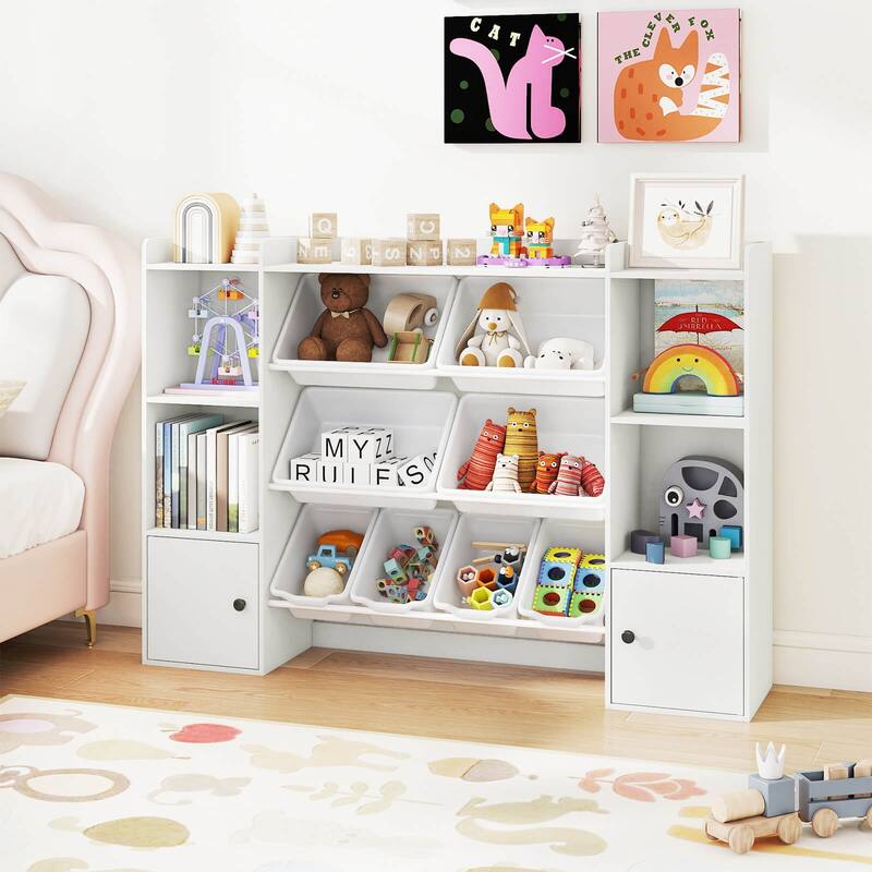Costway Kids Toy Storage and Bookshelf with 8 Boxes Open Shelves & 2 - See Details