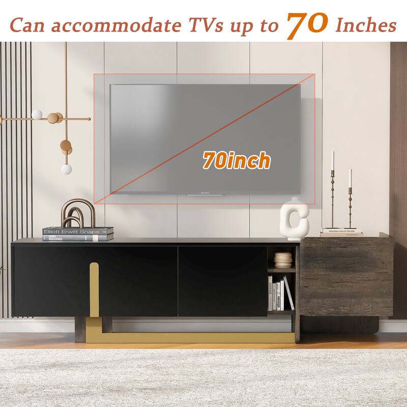 TV Stand for TVs up to 70 Inches, L-shaped Metal Base Television Cabinet TV Console with Drawer - Black