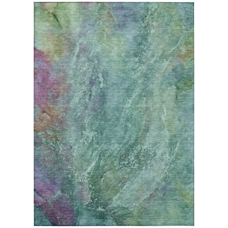 Machine Washable Indoor/ Outdoor Abstract Watercolor Chantille Rug