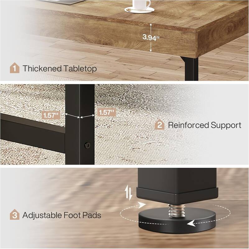 55" Industrial Executive Desk, Study Writing Table Business Workstation for Home Office, Conference Room