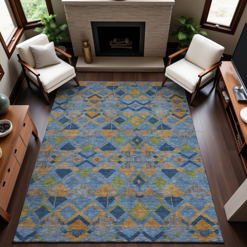 Premium Washable Super Soft Boho Geo Mayfield Rug - Denim - 9' x 12'
