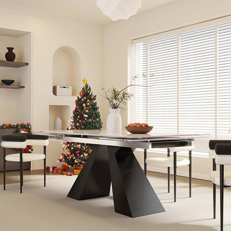 110.24" Extendable Rectangular Sintered Stone Double Pedestal Dining Table Seat 8-10