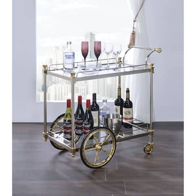 Serving Cart with Open Compartment and Wine Bottle Rack