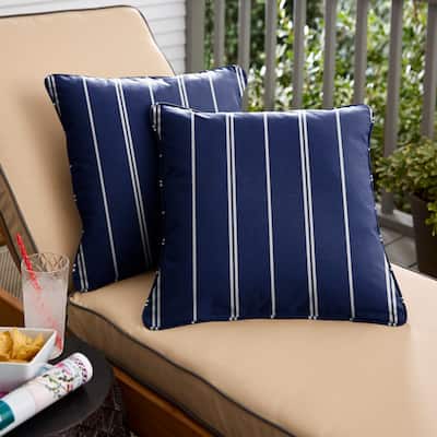 Striped Navy Corded Square Pillows (Set of 2) by Havenside Home