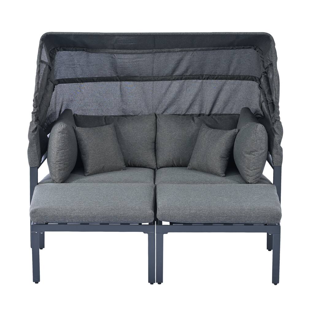 Outdoor Patio Daybed Set Sun Lounger w/Retractable Canopy & Cushions