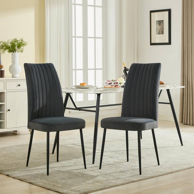 GDFStudio - Calden Minimalist Velvet Dining Chair Set with Adjustable Foot Studs, Modern Iron Base - Adjustable foot stud - DARK GREY