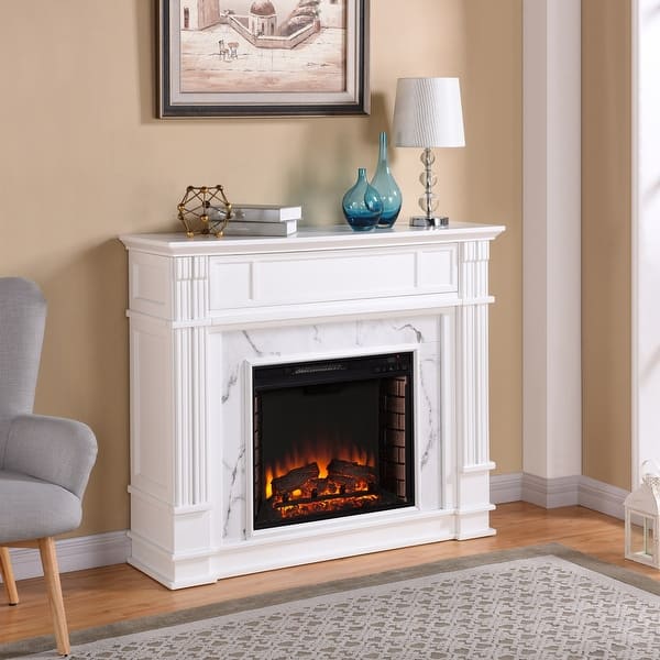 SEI Furniture Occom Electric Fireplace with Faux Marble Mantel with Media  Storage - On Sale - Bed Bath u0026 Beyond - 20882027